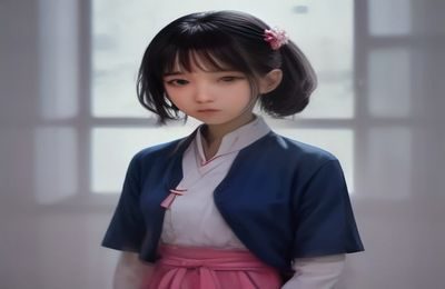 国风意境丝袜写真，模特身着汉服搭配白色丝袜，拍摄于古典庭院中，暖黄色调光线透过树叶形成斑驳光影，竹林背景营造诗意氛围